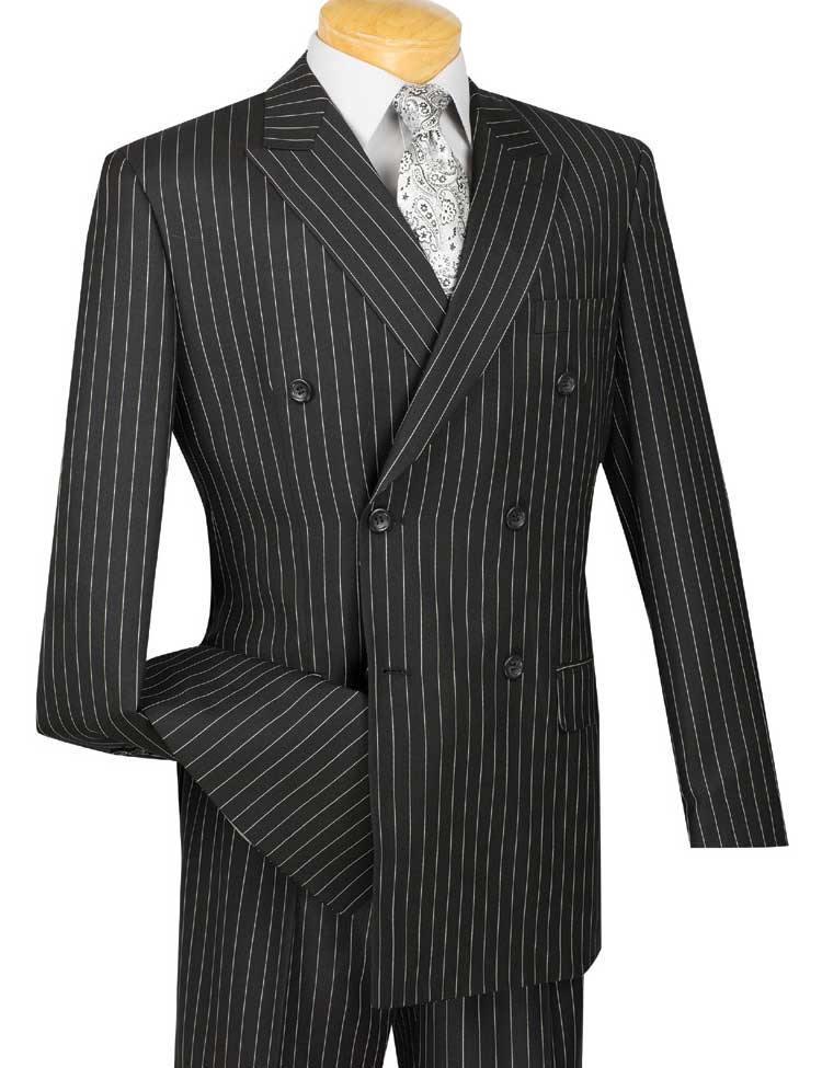 Banker Collection-Men's Double Breasted Pinstripe Black Suit - 34 Short  - 28 Waist