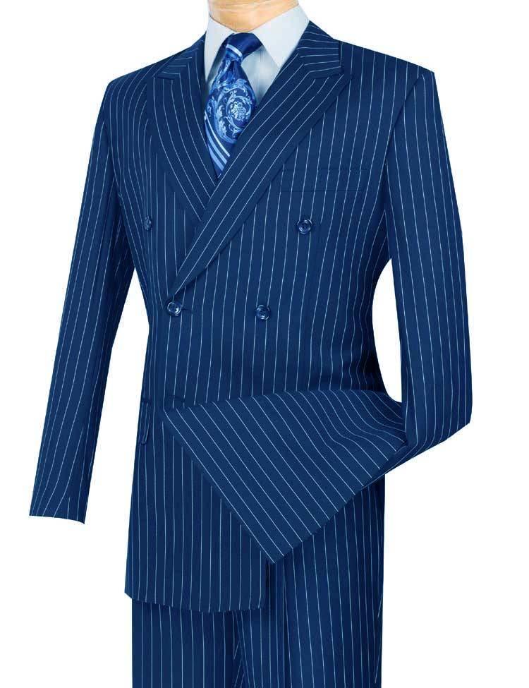 Banker Collection-Men's Double Breasted Pinstripe Blue Suit - 34 Short  - 28 Waist
