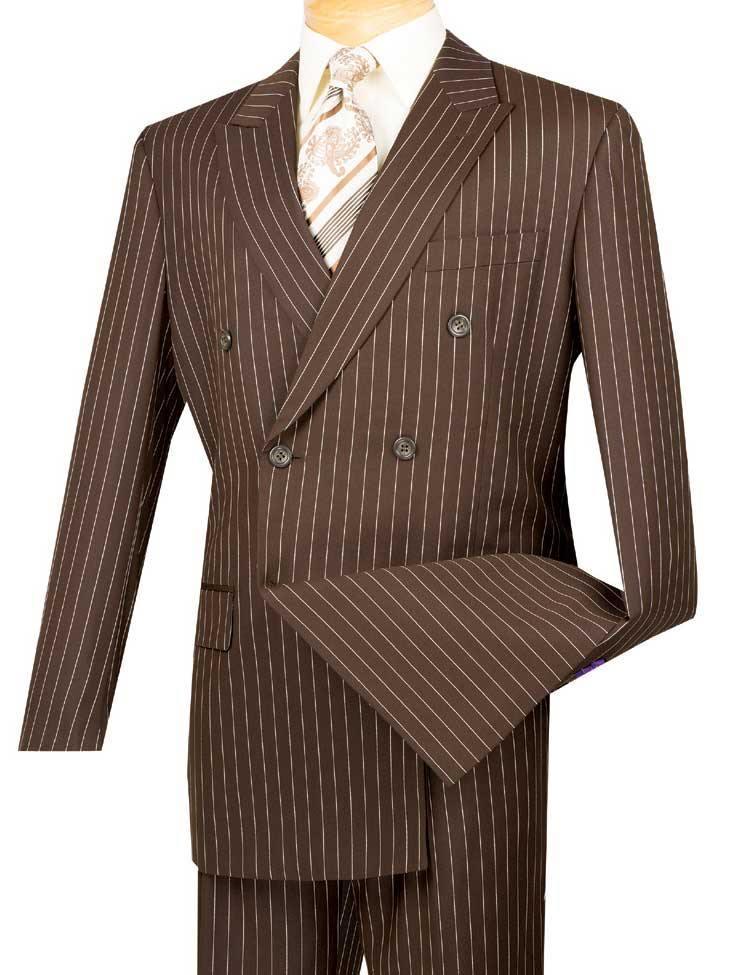 Banker Collection-Men's Double Breasted Pinstripe Brown Suit - 34 Short  - 28 Waist