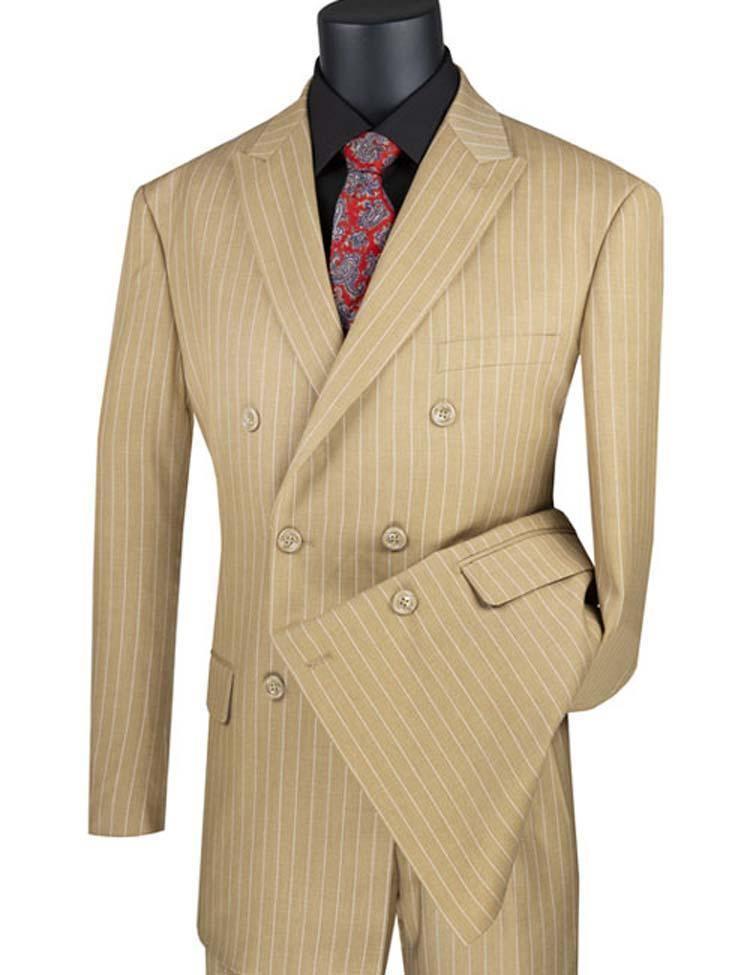 Banker Collection-Men's Double Breasted Pinstripe Camel Suit - 34 Short  - 28 Waist
