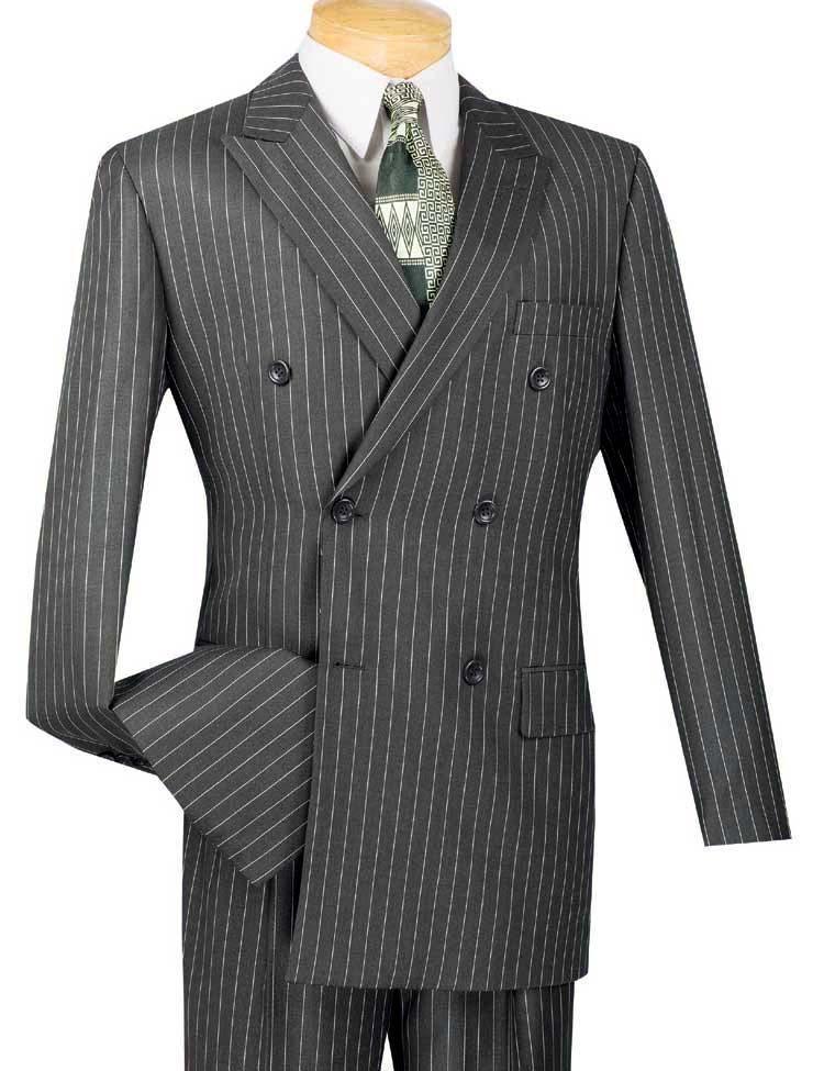Banker Collection-Men's Double Breasted Pinstripe Charcoal Suit - 34 Short  - 28 Waist