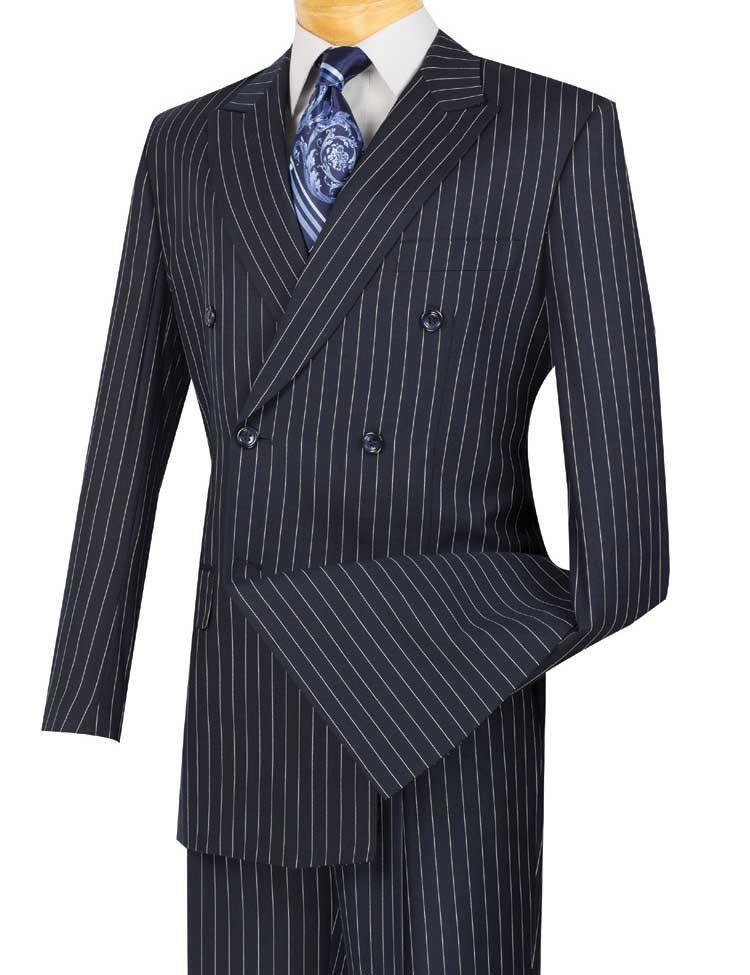 Banker Collection-Men's Double Breasted Pinstripe Navy Suit - 34 Short  - 28 Waist