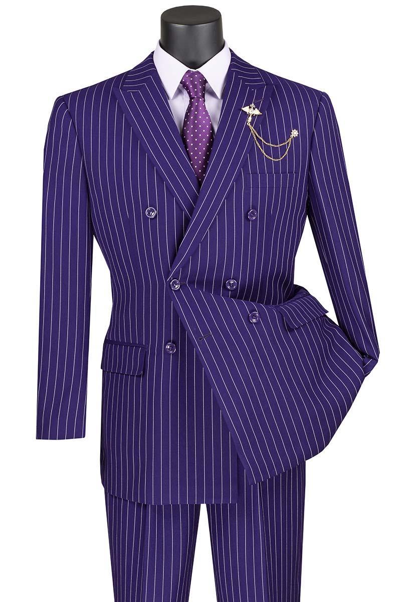 Banker Collection-Men's Double Breasted Pinstripe Purple Suit - 34 Short  - 28 Waist