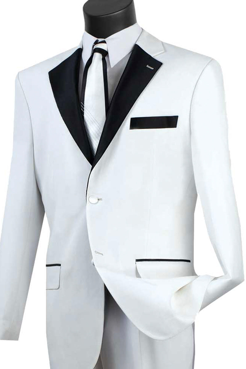 Mens Classic Contrast Notch Tuxedo in White - 40 Short