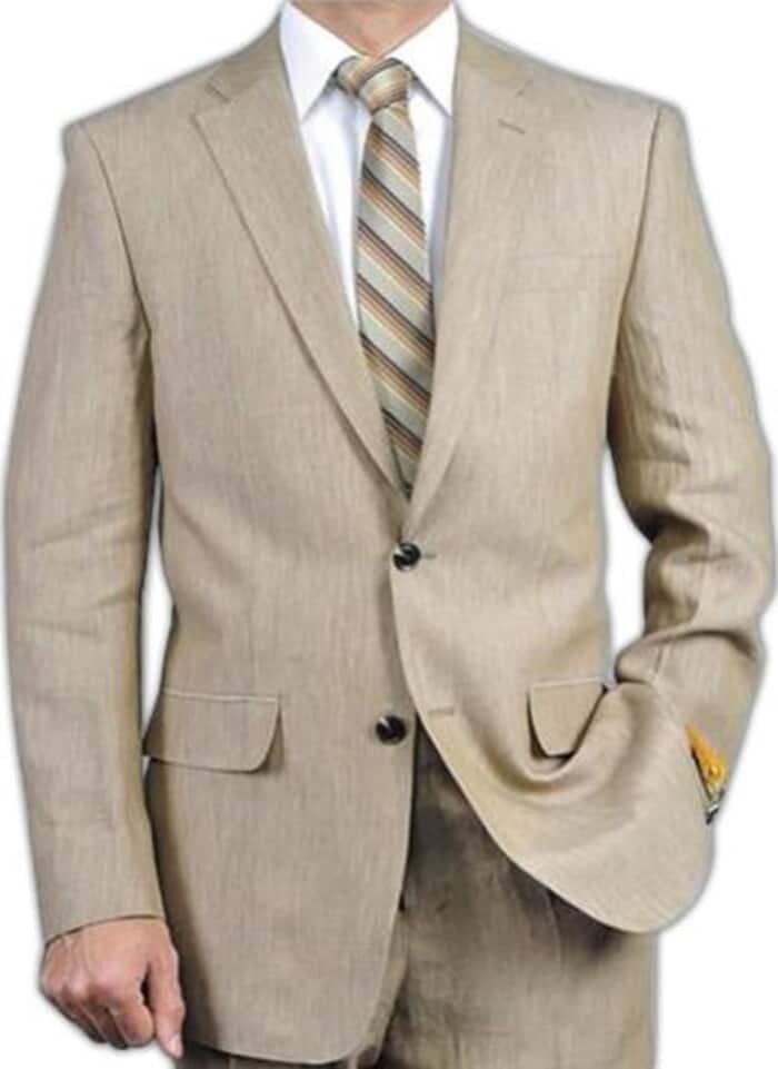 Mens Big and Tall Linen Suits -Beige Summer Fabric Suit