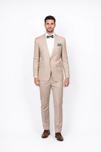 Beige Slim Fit Suit for Men by Rossiman Rossi Tailored Skinny Fit Formal Suit