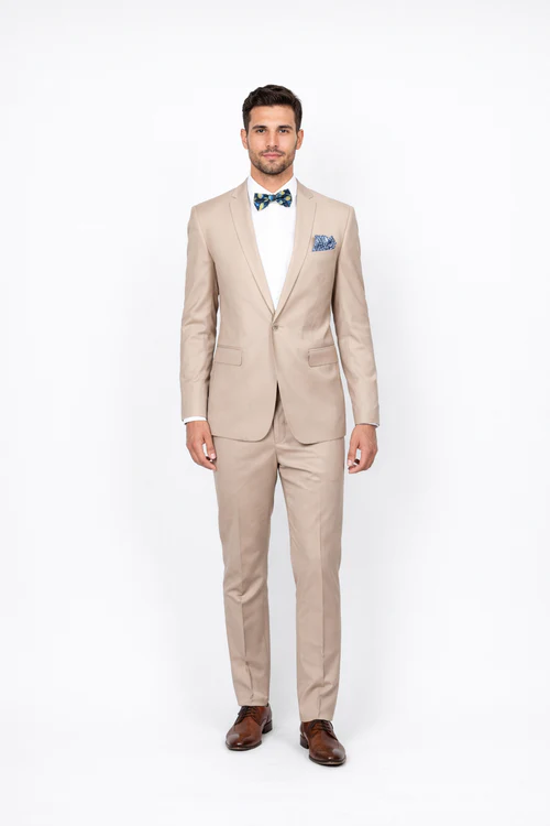 Beige Slim Fit Suit for Men by Rossiman Rossi â€“ Tailored Skinny Fit Formal Suit