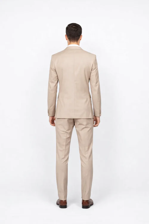 Beige Slim Fit Suit for Men by Rossiman Rossi â€“ Tailored Skinny Fit Formal Suit - 58R