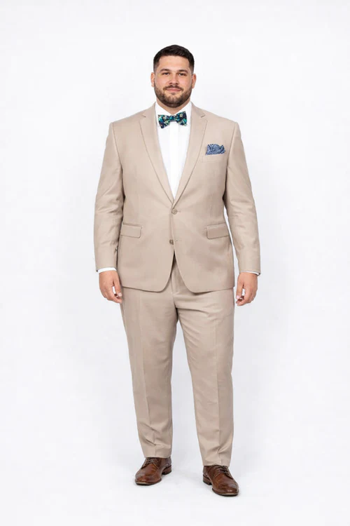 Beige Slim Fit Suit for Men by Rossiman Rossi â€“ Tailored Skinny Fit Formal Suit - 58R