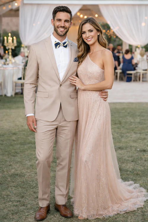 Beige Slim Fit Suit for Men by Rossiman Rossi â€“ Tailored Skinny Fit Formal Suit - 58R