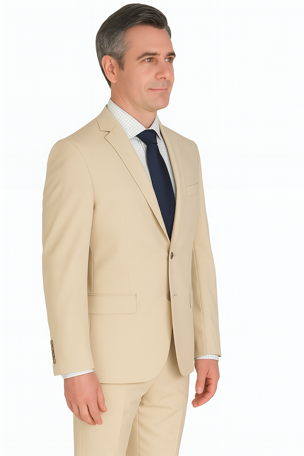 Ultra Slim Fit 2 Piece Suit Stretch Fabric in Solid Beige - Beige