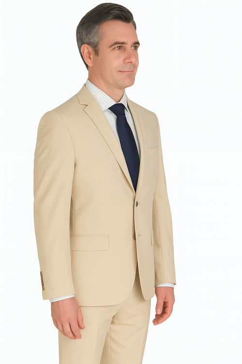 beige slim fit suit with stretch fabric