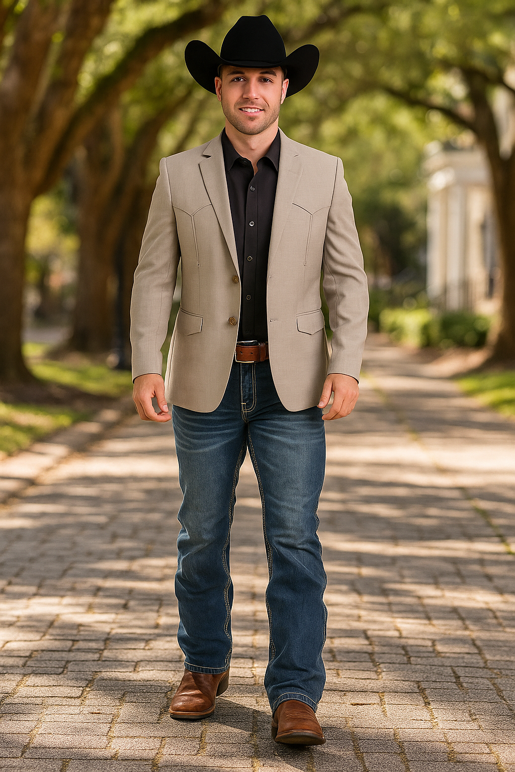 Western Blazer - Saco Para Hombre - Mens Double Button Western Beige Blazer - 36 Short