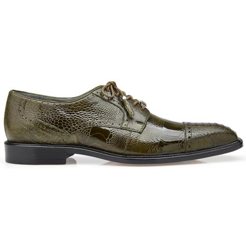 Belvedere Batta Olive All-Over Genuine Ostrich Lace-Up Shoes - 6