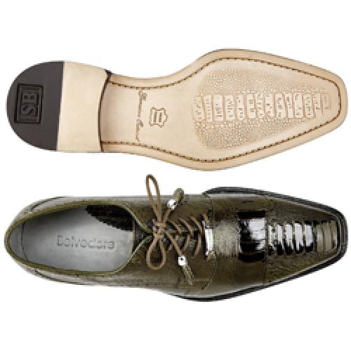 Belvedere Batta Olive All-Over Genuine Ostrich Lace-Up Shoes - 9