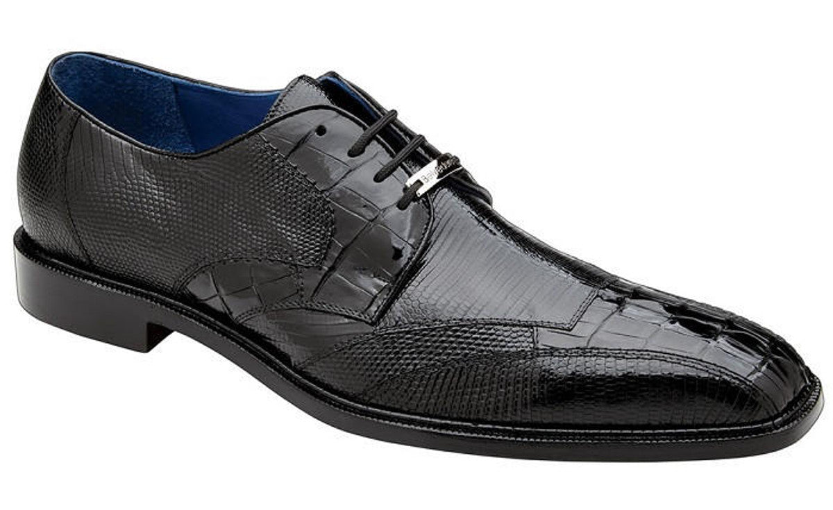 Belvedere Black Crocodile Lizard Skin Mens Shoes Valter - 9 M