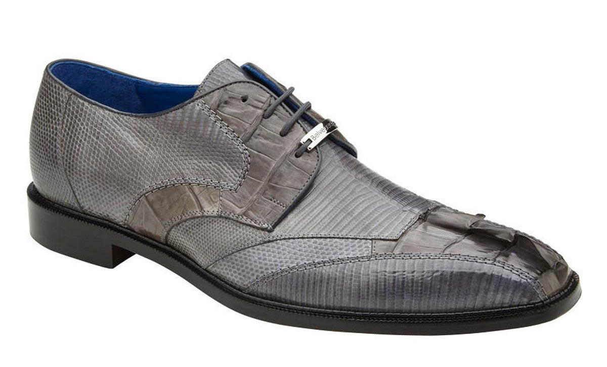 Belvedere Gray Crocodile Lizard Skin Mens Shoes Valter - 9 M