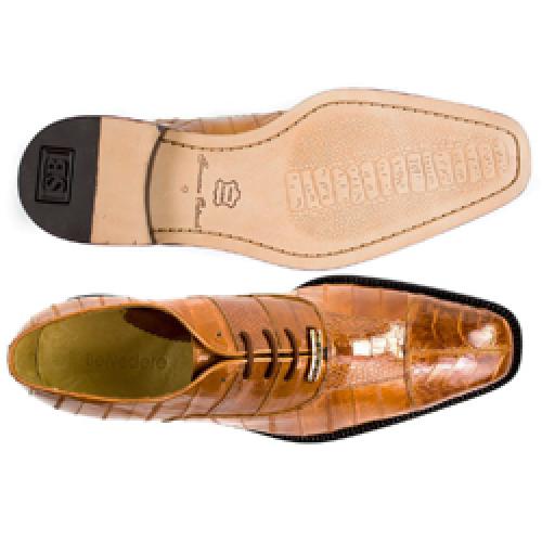 Belvedere Mare Camel Genuine Eel  Ostrich Leg Shoes - 9