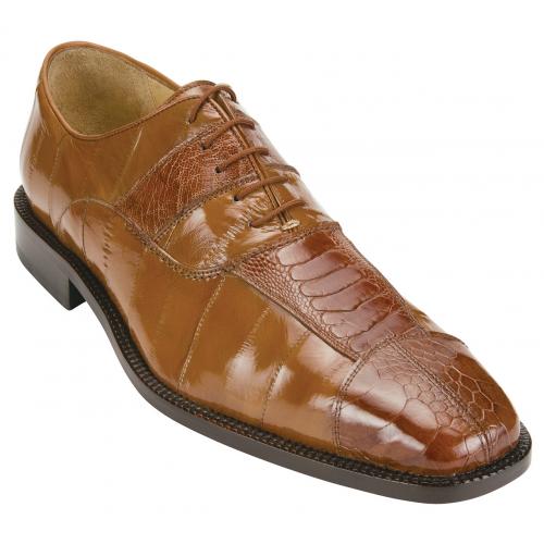 Belvedere Mare Camel Genuine Eel  Ostrich Leg Shoes - 9