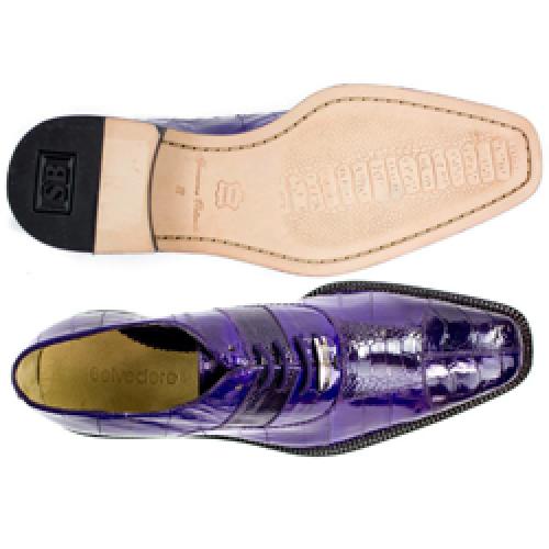 Belvedere Mare Purple Genuine Eel  Ostrich Leg Shoes - 6