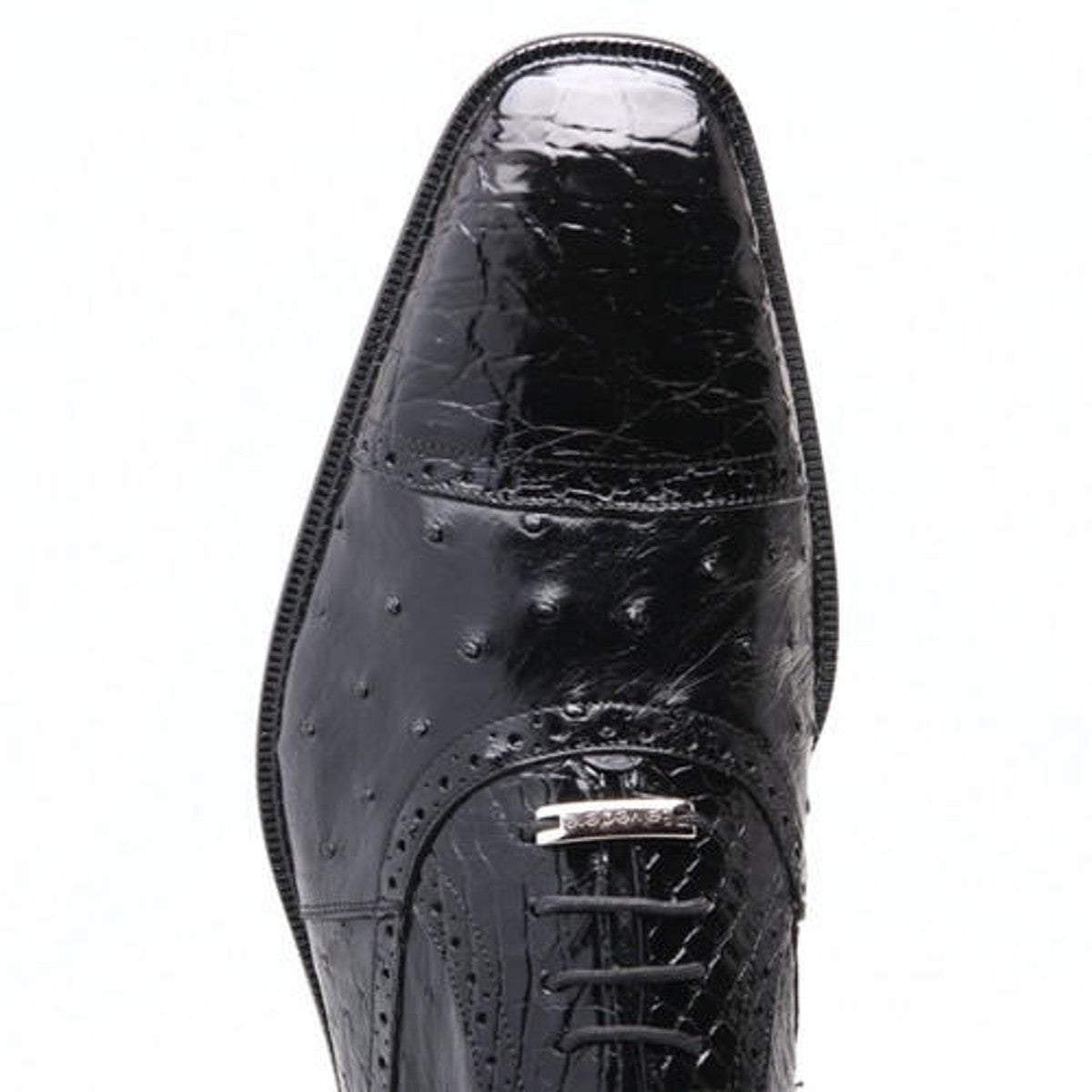 Belvedere  Men's Black   Ostrich Crocodile Shoes Cap Toe Onesto - 9 M