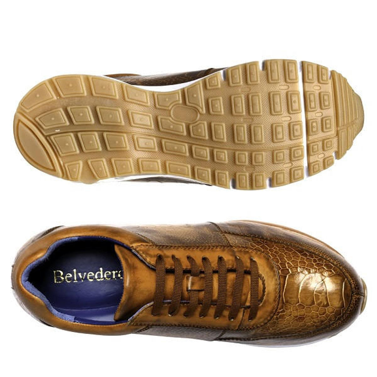 Belvedere Todd Men's Shoes Antique Brandy Exotic Genuine Ostrich Casual Sneakers - 6