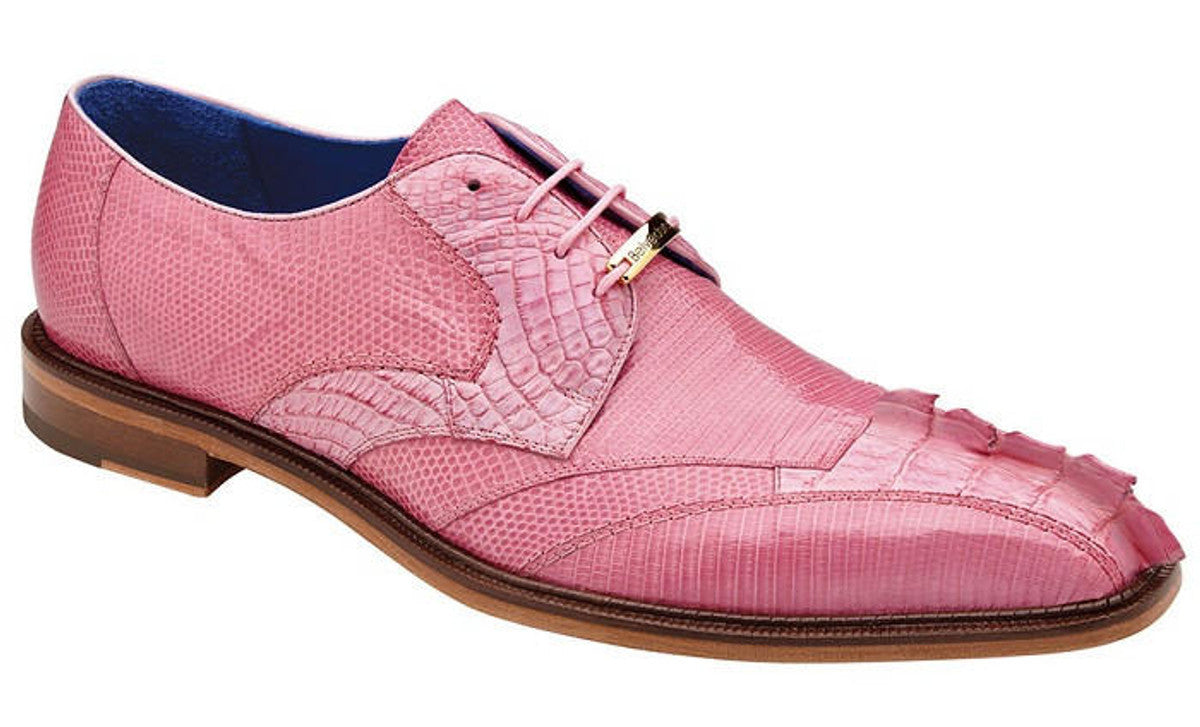 Belvedere Pink Crocodile Lizard Skin Mens Quality Shoes Italian Valter - 9 Standard / D / Medium