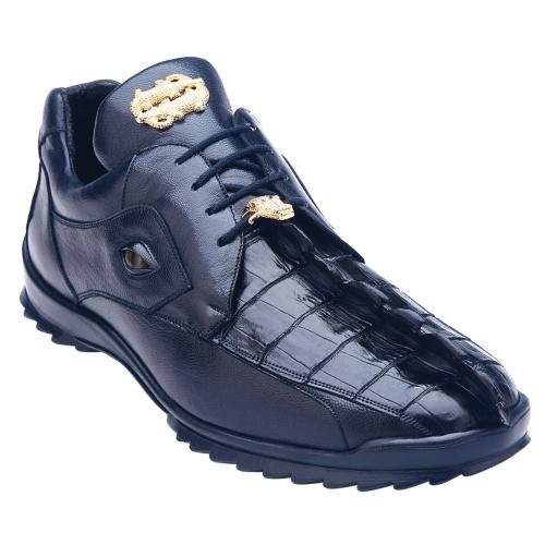 Belvedere Vasco Night Blue Genuine Hornback Crocodile  Soft Calf Casual Sneakers with Eyes - 8