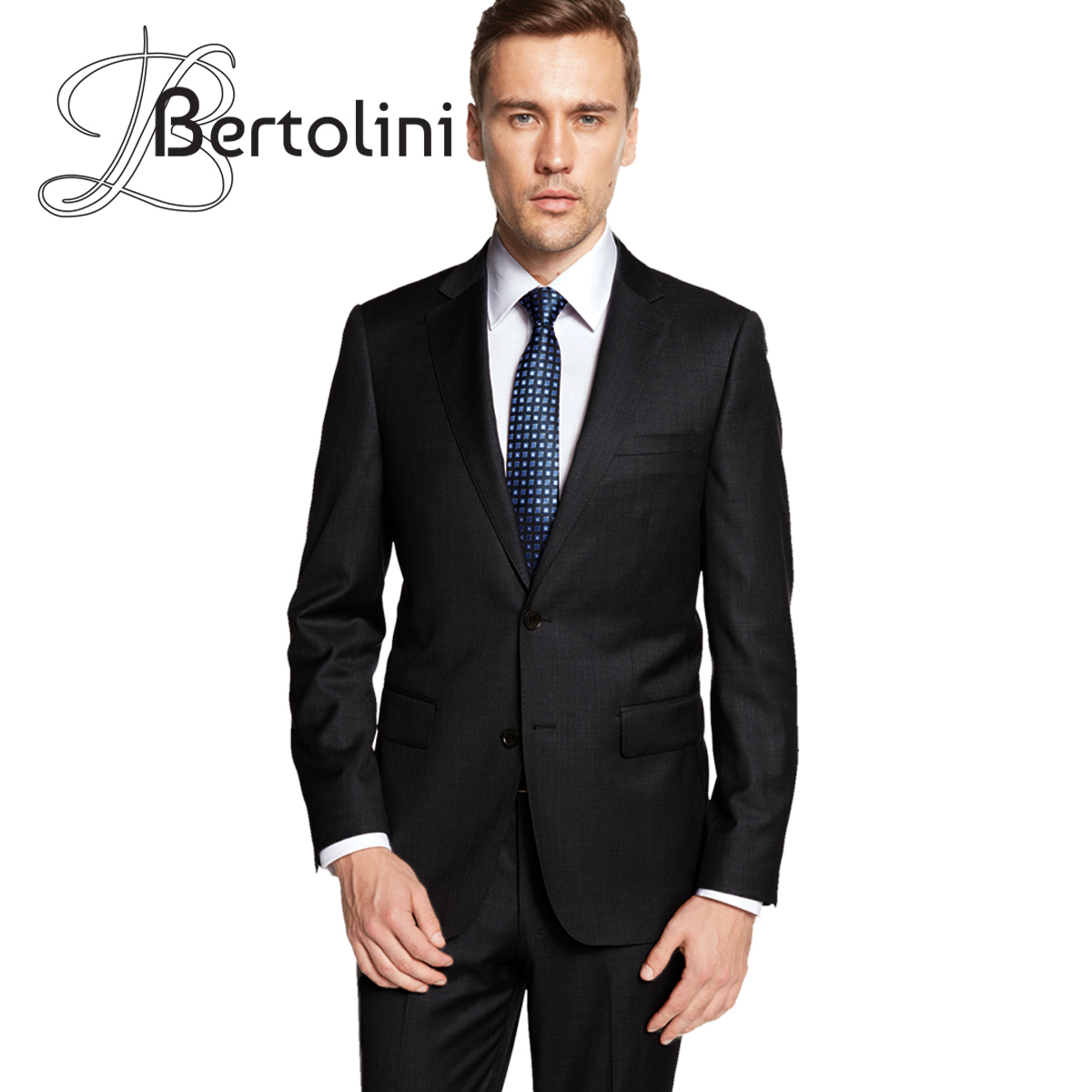 Bertolini Wool & Silk 2Pc 2 Buttons Black or Charcoal - 34 Short or Extra Small