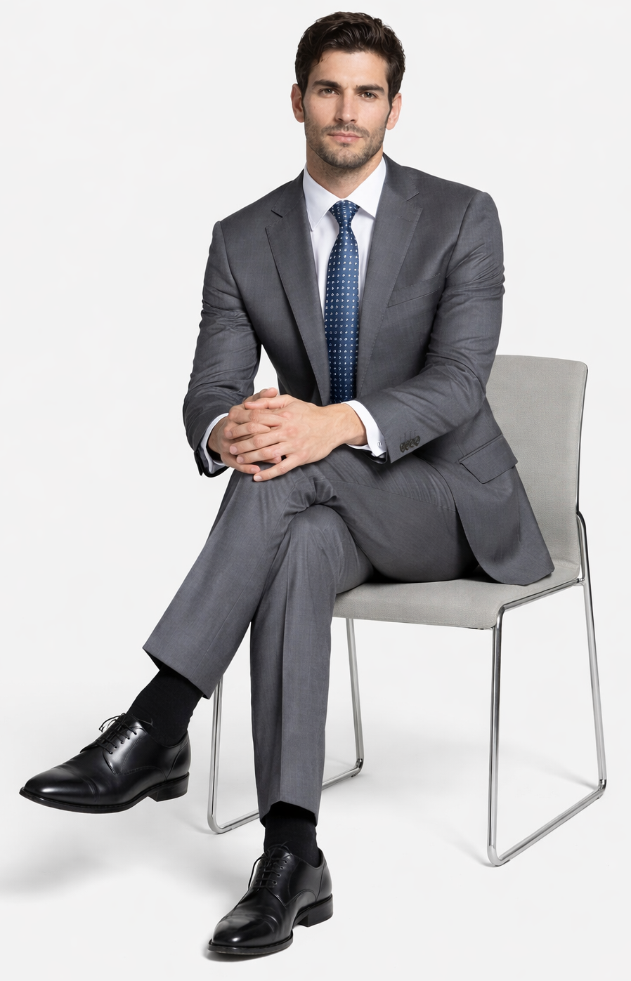 Bertolini 2PC Gray Two-button Suit Wool & Silk - 34 Short or Extra Small