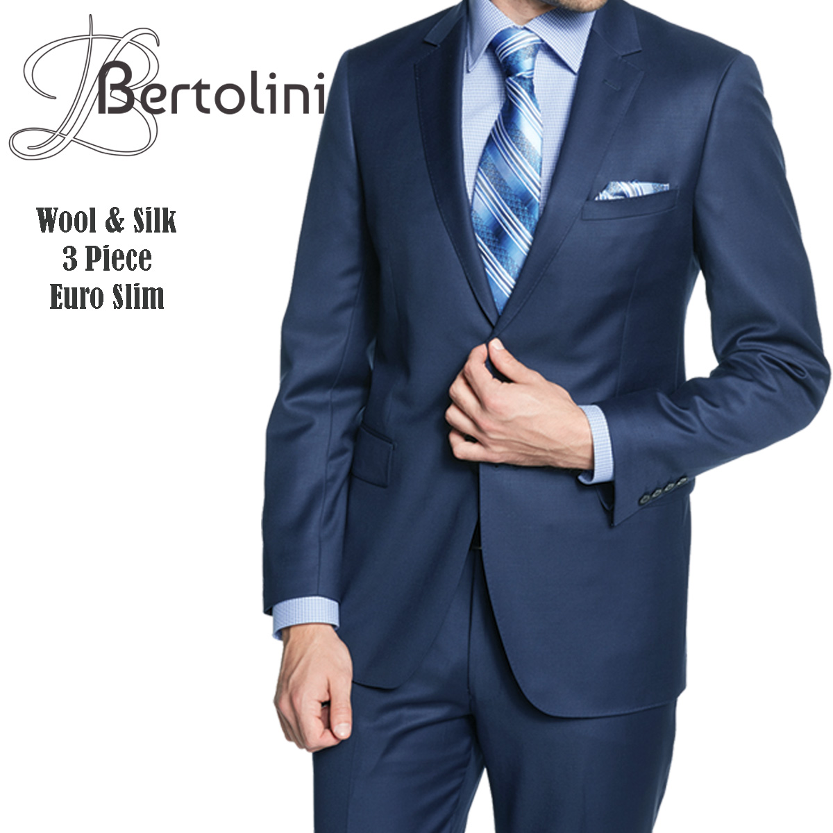 Bertolini Wool & Silk 2Pc French Blue Suit - 34 Short or Extra Small
