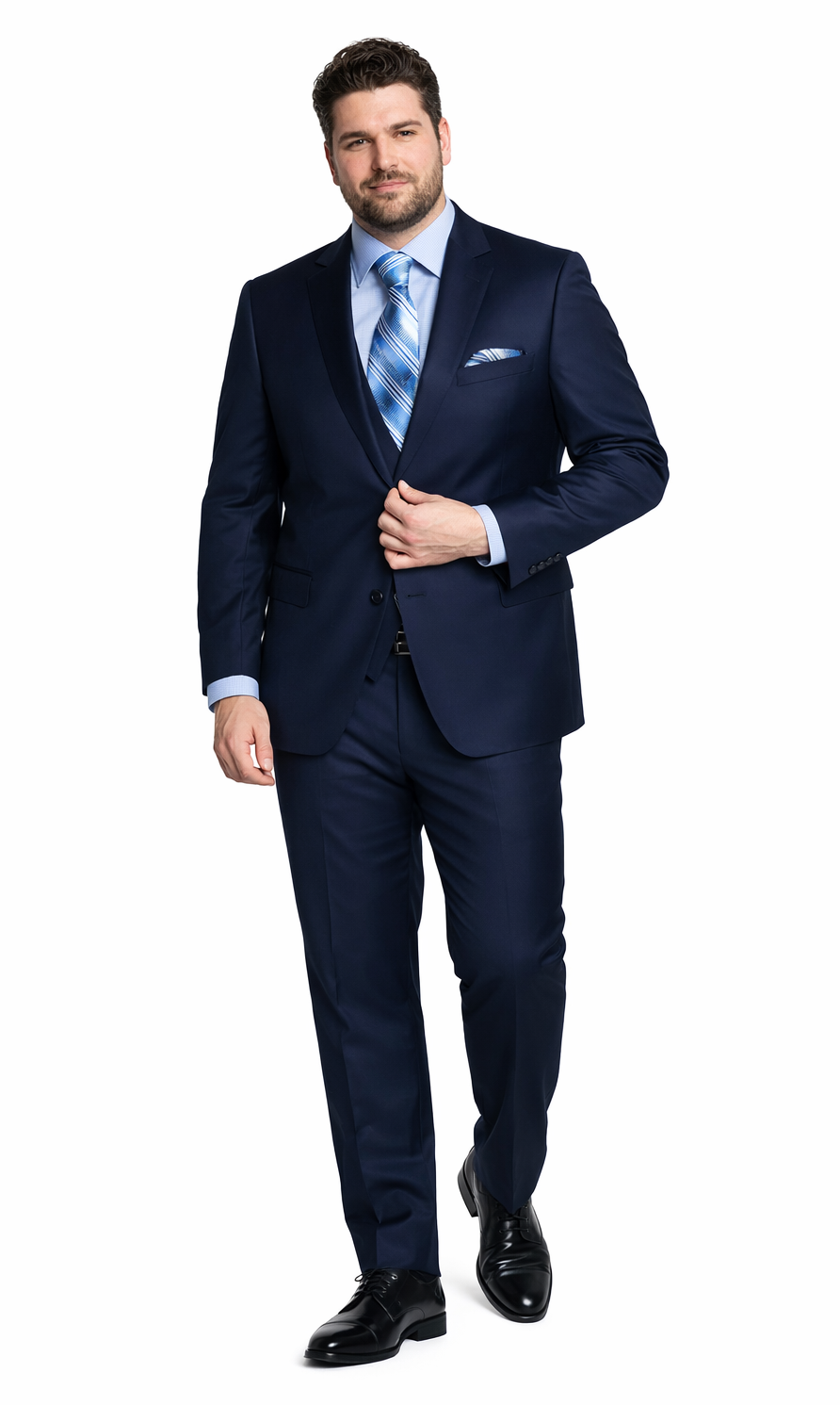 Bertolini 3 Piece Wool/Silk Solid Navy Suit - 34 Short or Extra Small