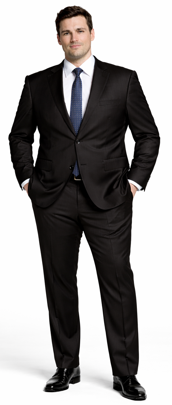 Bertolini Wool & Silk 2Pc 2 Buttons Black or Charcoal - 34 Short or Extra Small