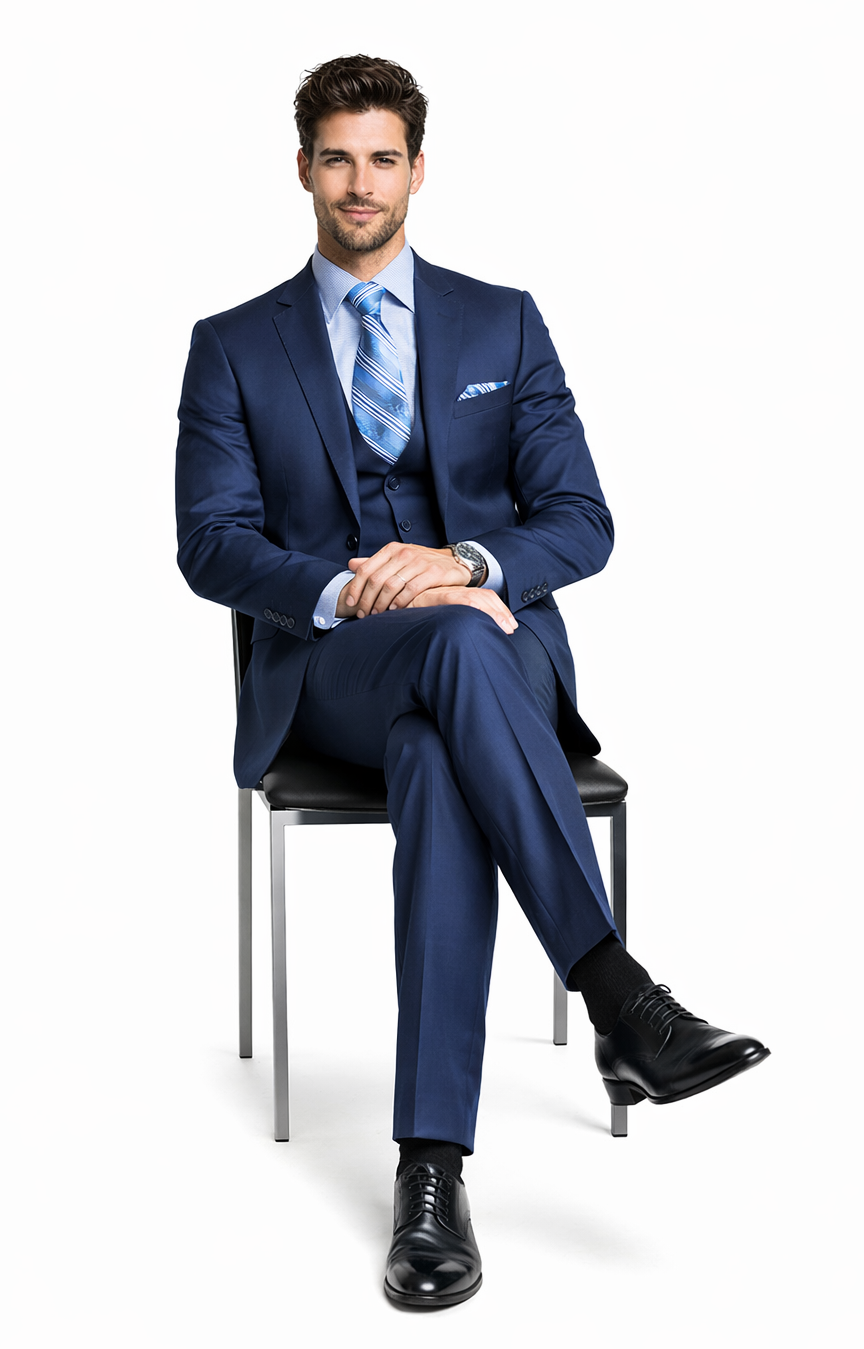 Bertolini Wool & Silk 2Pc French Blue Suit - 34 Short or Extra Small