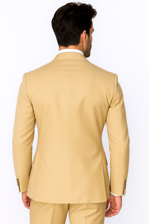 Best Mens Designer Modern Fit Double Breasted Wool Suit with Gold Buttons in Camel  - For Men  Fashion Perfect For Wedding or Prom 2026 or Business  or Church - New Arrival