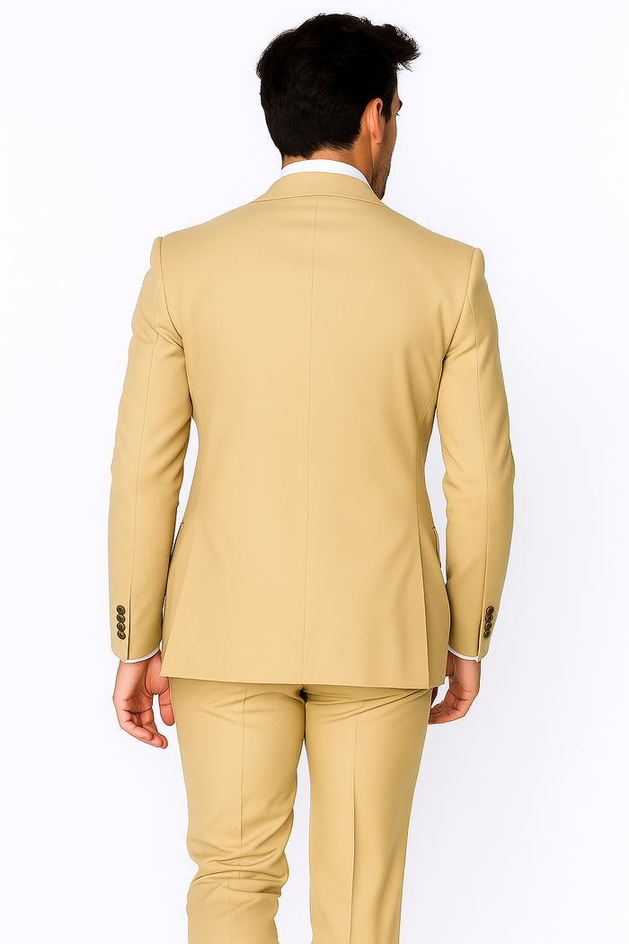 Best Mens Designer Modern Fit Double Breasted Wool Suit with Gold Buttons in Camel  - For Men  Fashion Perfect For Wedding or Prom 2026 or Business  or Church - New Arrival