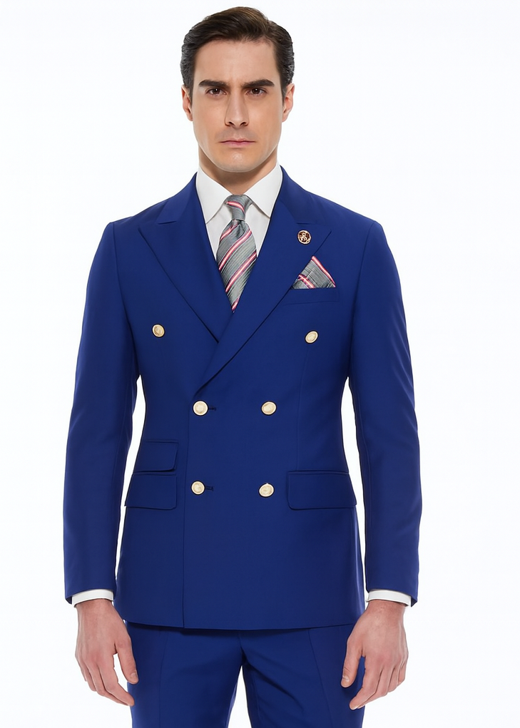 Best  Mens Designer Modern Fit Double Breasted Wool Suit with Gold Buttons in Midnight Blue - For Men  Fashion Perfect For Wedding or Prom 2025 or Business  or Church - 36 regular