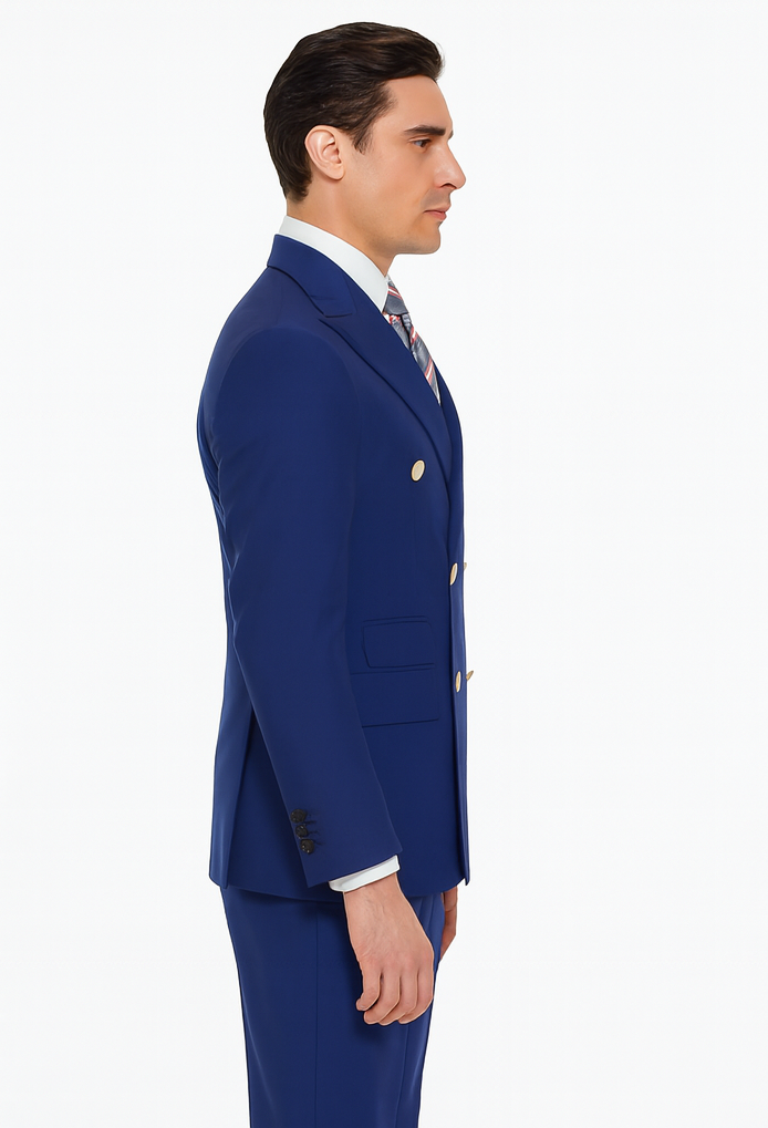 Best  Mens Designer Modern Fit Double Breasted Wool Suit with Gold Buttons in Midnight Blue - For Men  Fashion Perfect For Wedding or Prom 2025 or Business  or Church - 36 regular