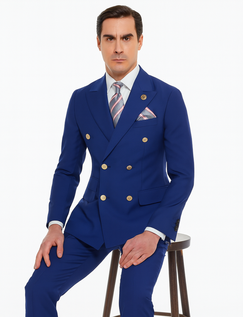 Best  Mens Designer Modern Fit Double Breasted Wool Suit with Gold Buttons in Midnight Blue - For Men  Fashion Perfect For Wedding or Prom 2025 or Business  or Church - 36 regular