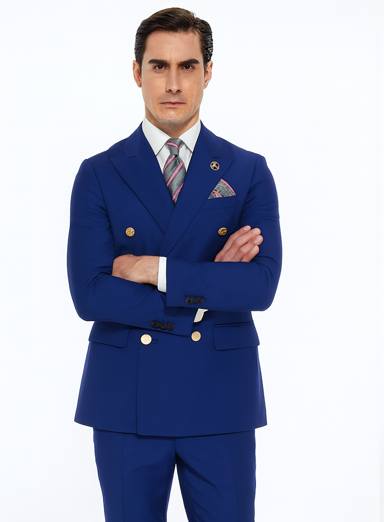 Best  Mens Designer Modern Fit Double Breasted Wool Suit with Gold Buttons in Midnight Blue - For Men  Fashion Perfect For Wedding or Prom 2025 or Business  or Church - 36 regular
