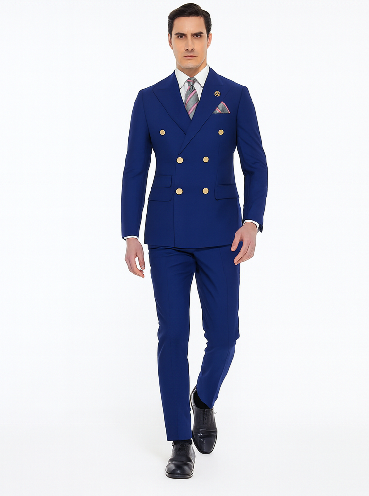 Best  Mens Designer Modern Fit Double Breasted Wool Suit with Gold Buttons in Midnight Blue - For Men  Fashion Perfect For Wedding or Prom 2025 or Business  or Church - 36 regular