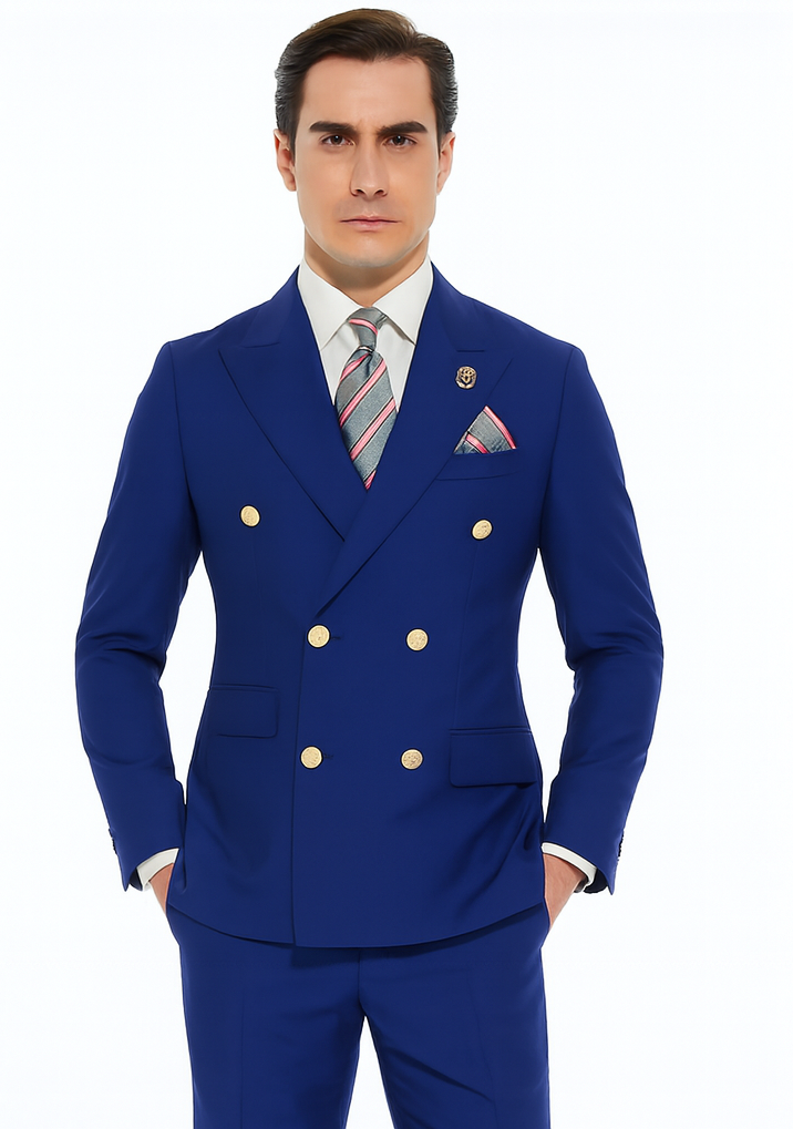 Best  Mens Designer Modern Fit Double Breasted Wool Suit with Gold Buttons in Midnight Blue - For Men  Fashion Perfect For Wedding or Prom 2025 or Business  or Church - 36 regular