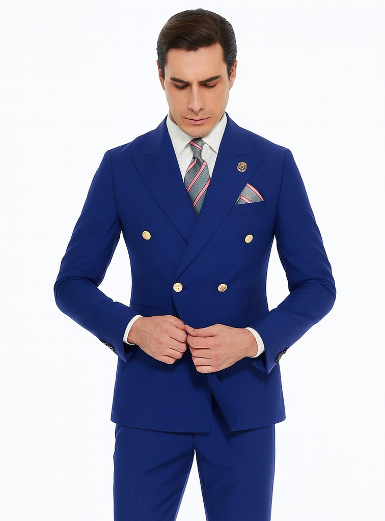 Best  Mens Designer Modern Fit Double Breasted Wool Suit with Gold Buttons in Midnight Blue - For Men  Fashion Perfect For Wedding or Prom 2025 or Business  or Church - 36 regular