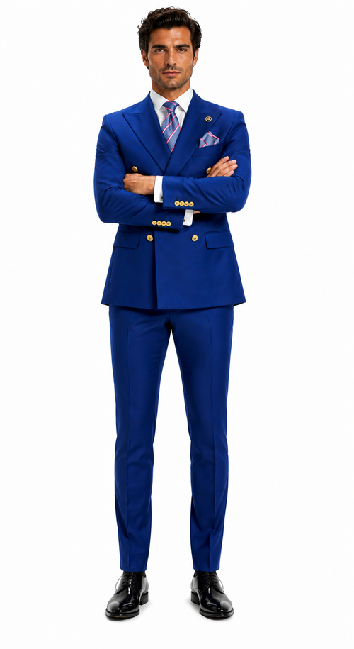Best  Mens Designer Modern Fit Double Breasted Wool Suit with Gold Buttons in Midnight Blue - For Men  Fashion Perfect For Wedding or Prom 2026 or Business  or Church