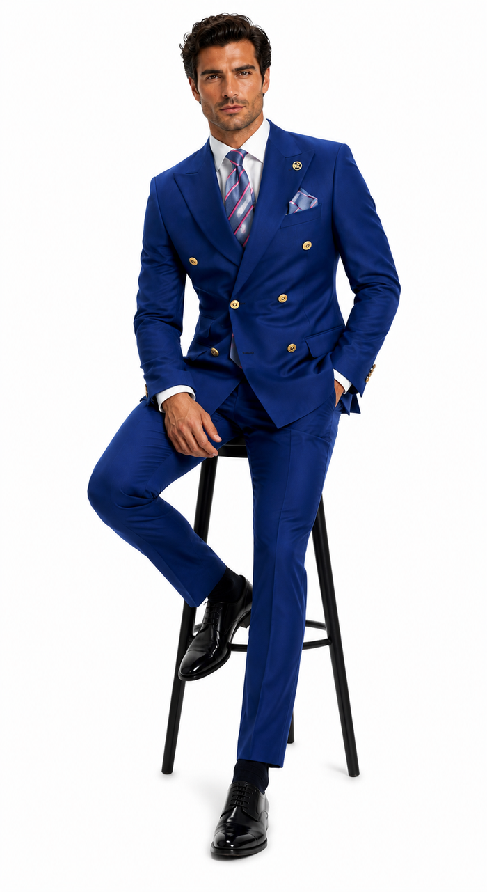 Best  Mens Designer Modern Fit Double Breasted Wool Suit with Gold Buttons in Midnight Blue - For Men  Fashion Perfect For Wedding or Prom 2026 or Business  or Church
