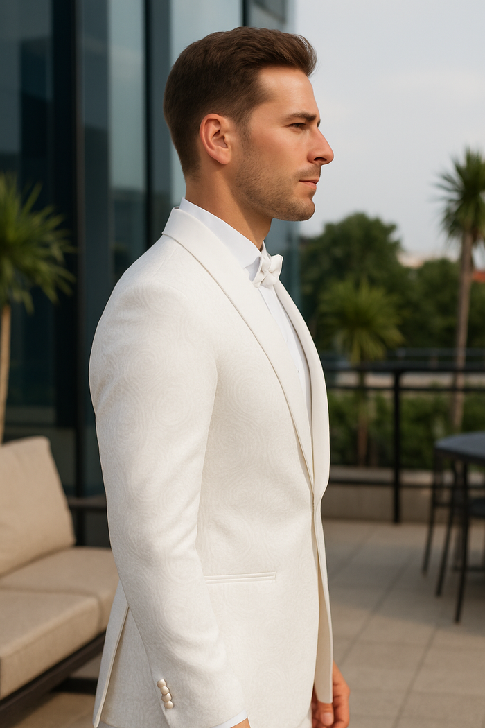 Best  Mens Slim Fit Swirl Paisley Prom 2026 Tuxedo Dinner Jacket in White  - For Men  Fashion Perfect For Wedding or Prom 2026 or Business  or Church