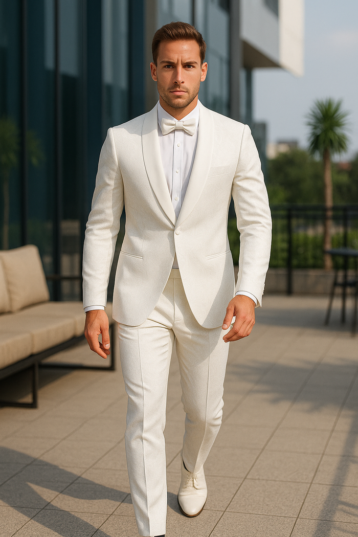 Best  Mens Slim Fit Swirl Paisley Prom 2026 Tuxedo Dinner Jacket in White  - For Men  Fashion Perfect For Wedding or Prom 2026 or Business  or Church