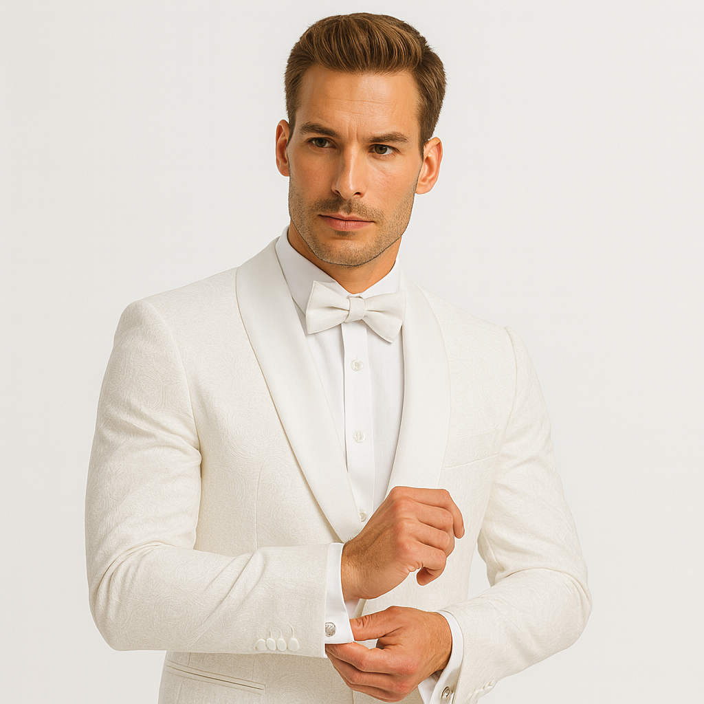 Best  Mens Slim Fit Swirl Paisley Prom 2026 Tuxedo Dinner Jacket in White  - For Men  Fashion Perfect For Wedding or Prom 2026 or Business  or Church