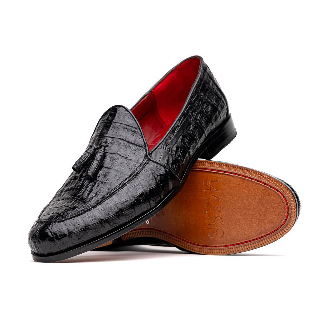 Marco Di Milano Bianchi Black Caiman Crocodile Tassel Loafers - 6