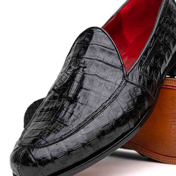 Marco Di Milano Bianchi Caiman Crocodile Tassel Loafers Black